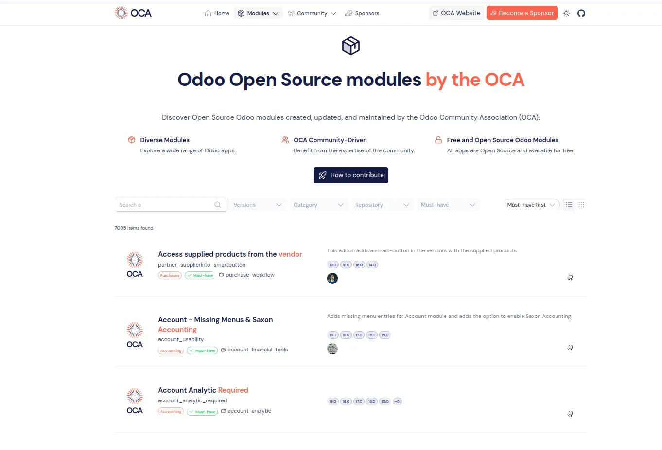 apps store OCA odoo community homepage