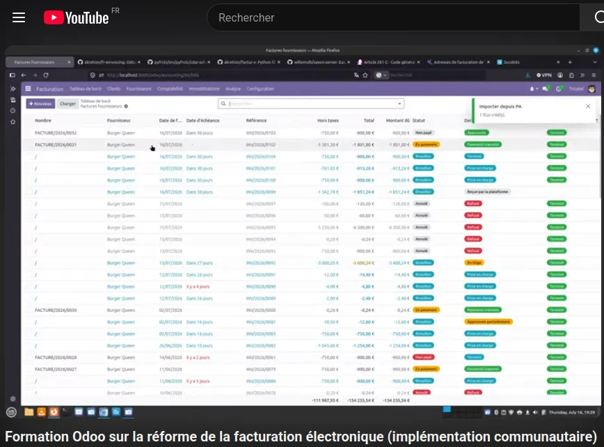 Copie d'écran Odoo